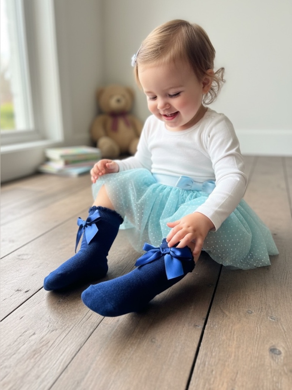 Baby Girl Blue Bow Socks